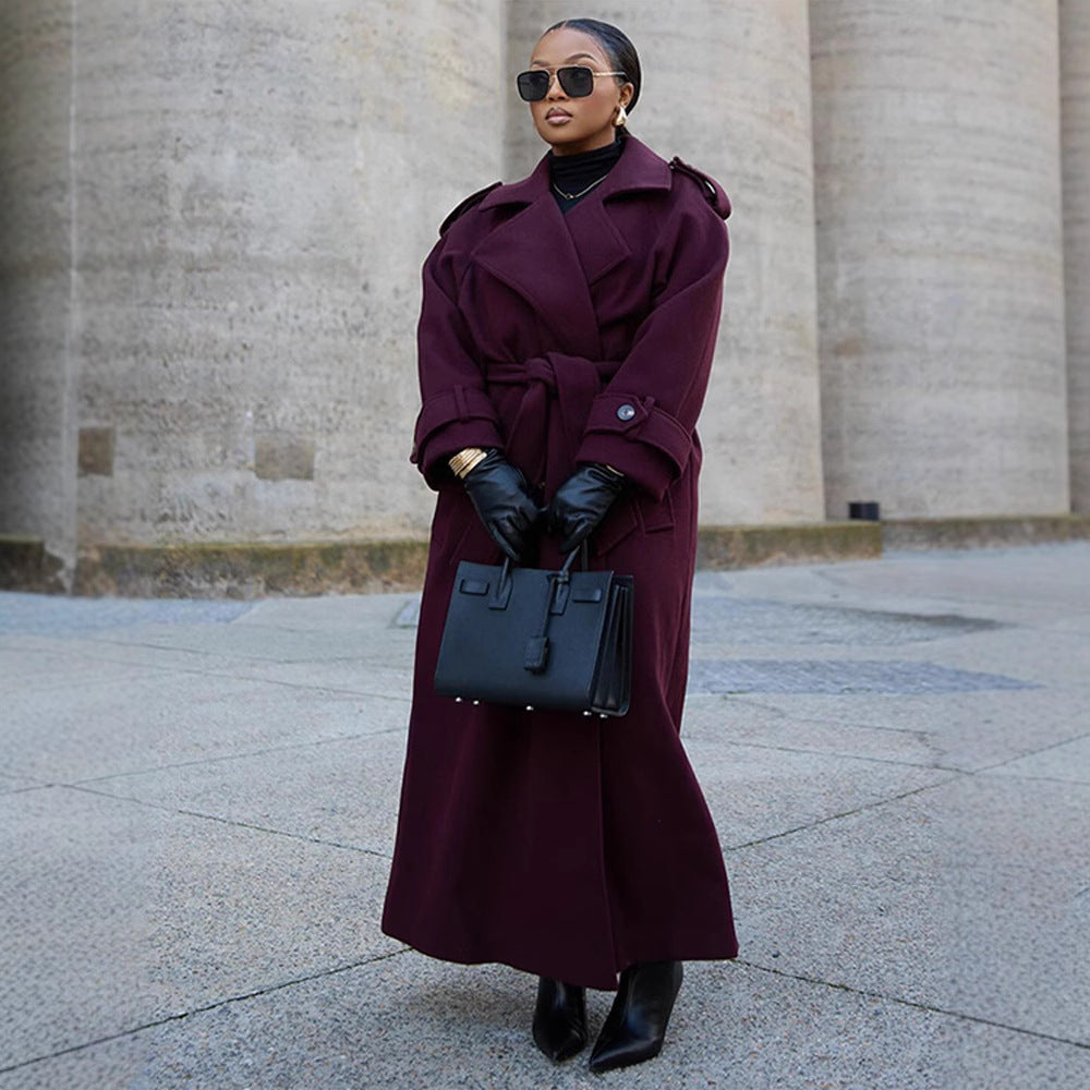Lace-up Woolen Trench Coat
