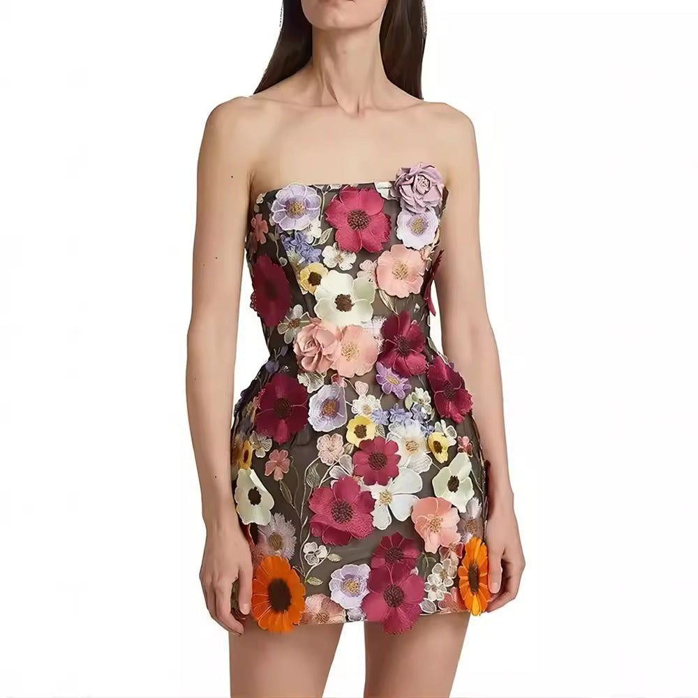 Embroidery Stitching Flowers Tube Top