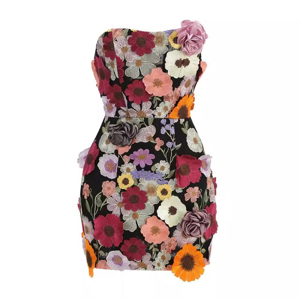Embroidery Stitching Flowers Tube Top