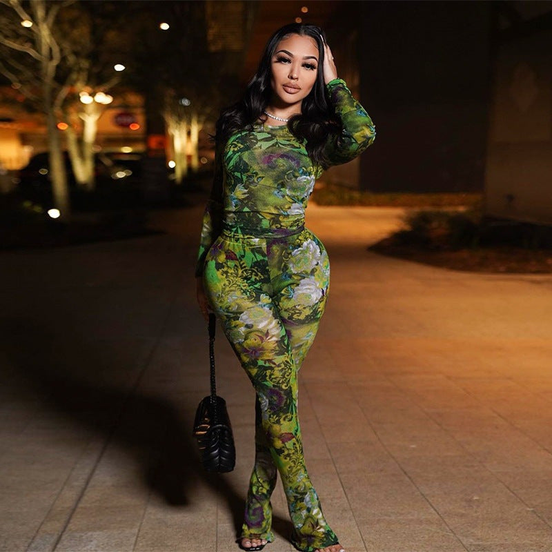 Mesh Printed Polyester Casual Suit