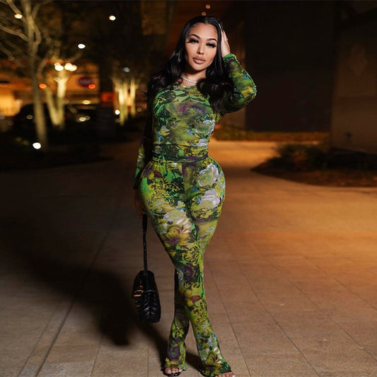 Mesh Printed Polyester Casual Suit