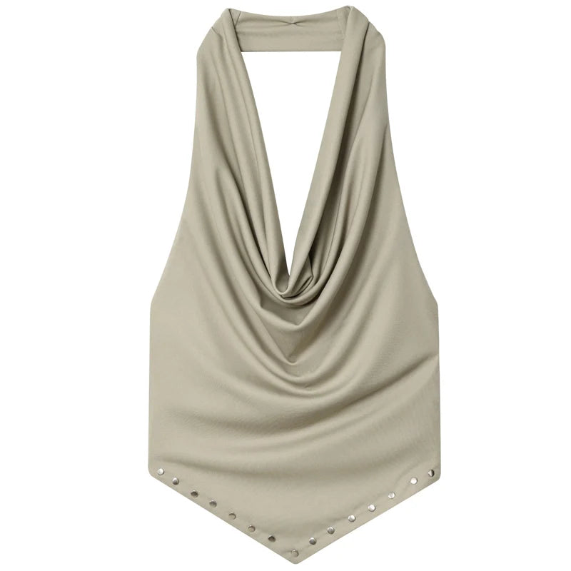 HXAO 2025 Rivet Halter Neck Tops For Woman Autumn Sexy Crop Ruffled