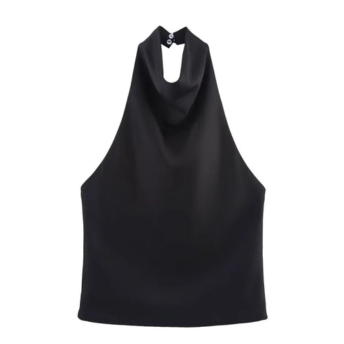 ETJ Women's 2026 Spring Cowl Neck Sleeveless Top Satin Backless Halter