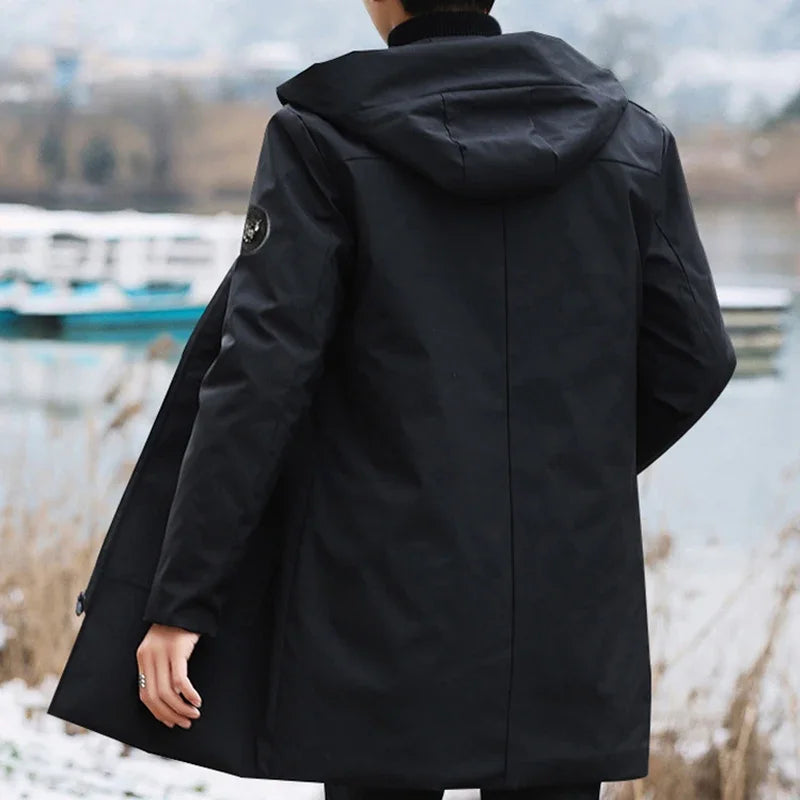2024 New Plus Size Men's Winter Warm Jacket Fleece Parka Coat Black