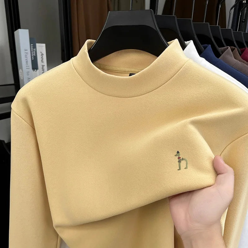 Autumn Winter New Men's Half High Collar Velvet Long Sleeve T-Shirt