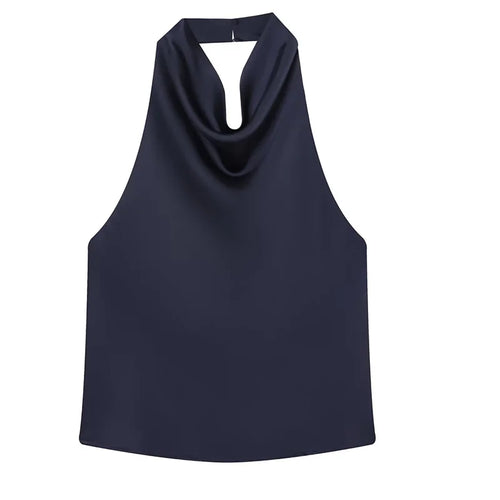 HXAO Halter Neck Women's Top Off Shoulder Satin Crop Top Women Summer