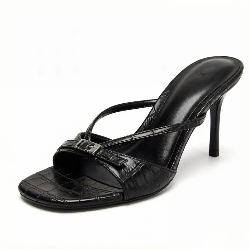 Women's Kitten Heel Mules Square Toe Strappy Sandals Elegant Dressy