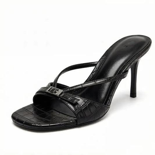 Women's Kitten Heel Mules Square Toe Strappy Sandals Elegant Dressy