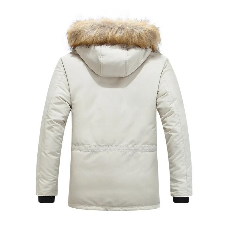 Fleece Winter Fur Hooded Parkas Men Duck Down Snow Jacket Windproof
