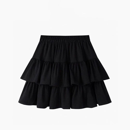 Pleated A-Line Skirt Women White Ruffle Sweet Tierred Pretty Style