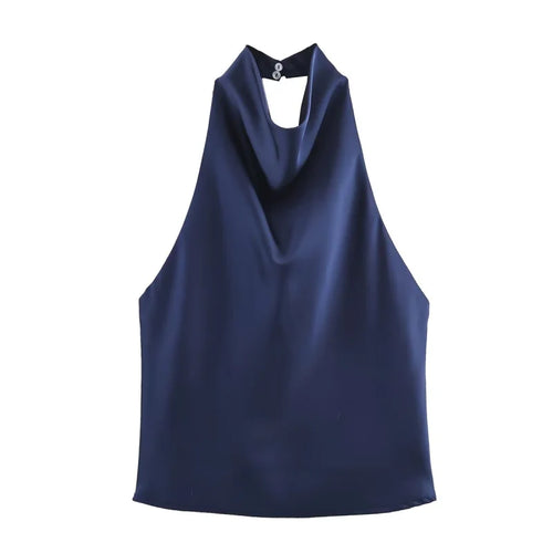 ETJ Women's 2026 Spring Cowl Neck Sleeveless Top Satin Backless Halter