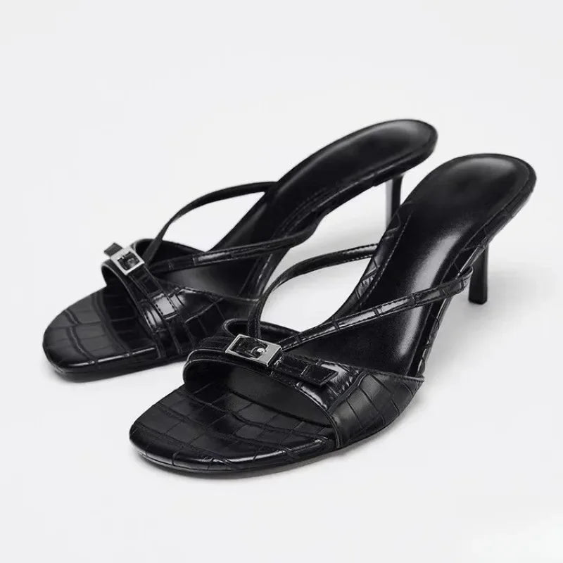 Women's Kitten Heel Mules Square Toe Strappy Sandals Elegant Dressy