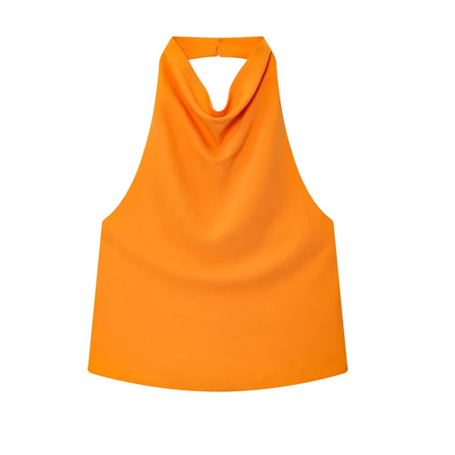HXAO Halter Neck Women's Top Off Shoulder Satin Crop Top Women Summer