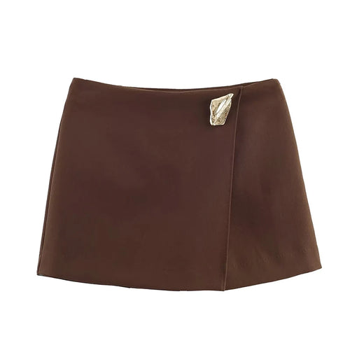 Asymmetry High Waist Mini Skirt Women Fashion Metal Decoration Elegant