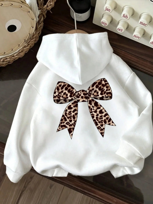 Women Street 2025 Winter Autumn Sweatshirt  Leopard Print Bow Printed