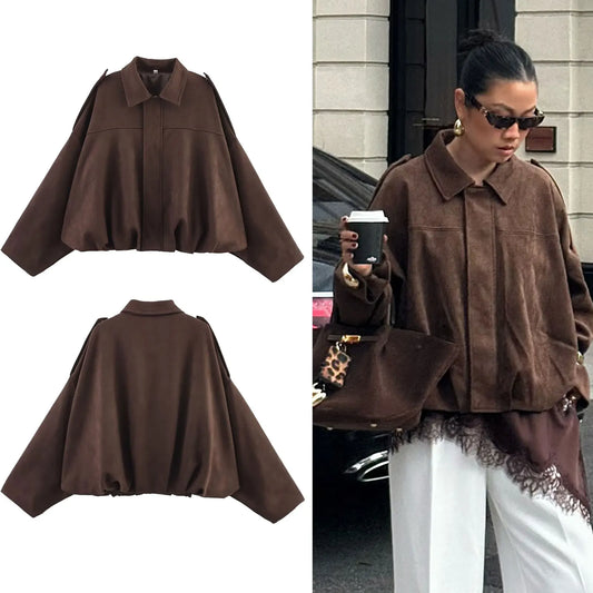 HH Women's Street Fashion Solid Loose Suede Texture Coats Causal Long