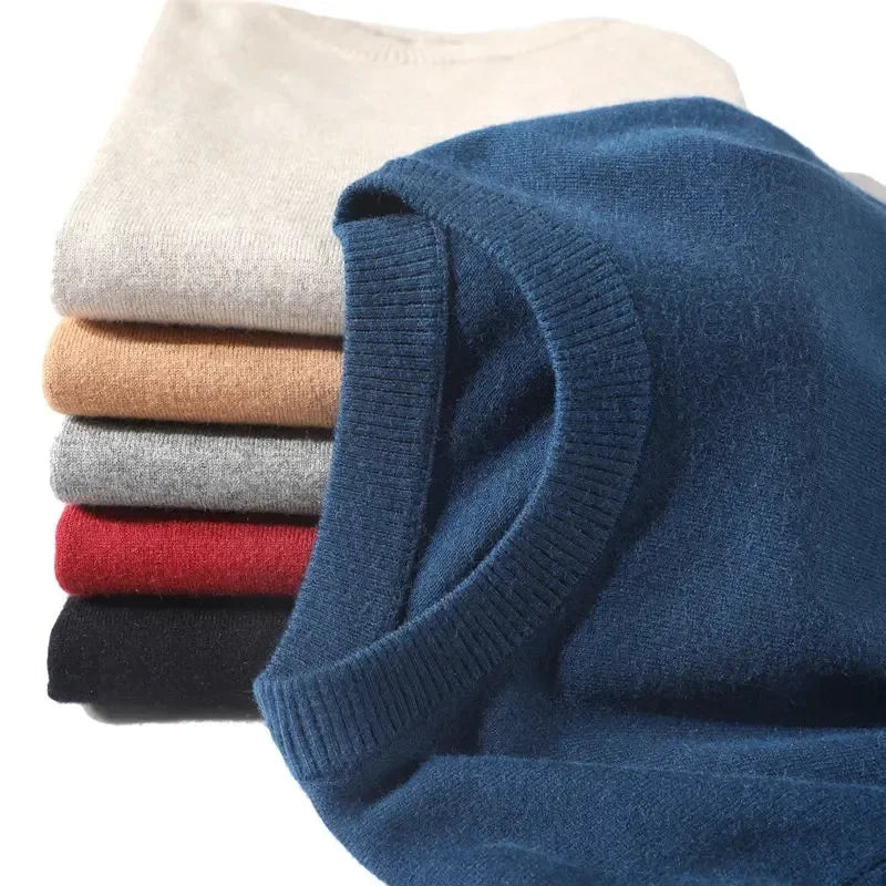 Woollen Sweater Autumn/Winter Korean Cashmere Men's  Top Solid O-Neck