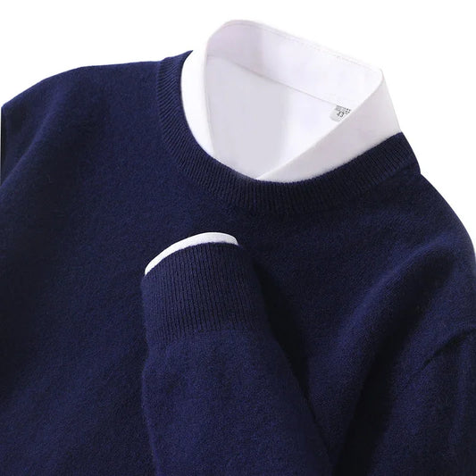 Woollen Sweater Autumn/Winter Korean Cashmere Men's  Top Solid O-Neck