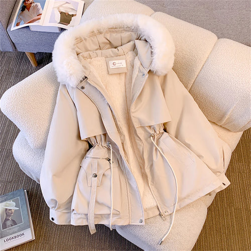 Women Autumn Winter Fashion Coats Korean Hooded Drawstring Padded