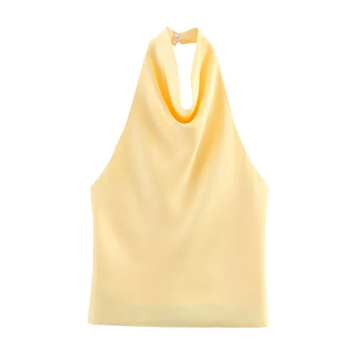 ETJ Women's 2026 Spring Cowl Neck Sleeveless Top Satin Backless Halter