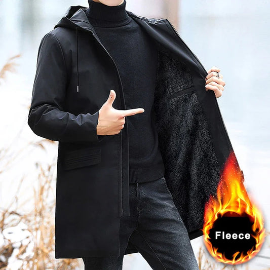 2024 New Plus Size Men's Winter Warm Jacket Fleece Parka Coat Black