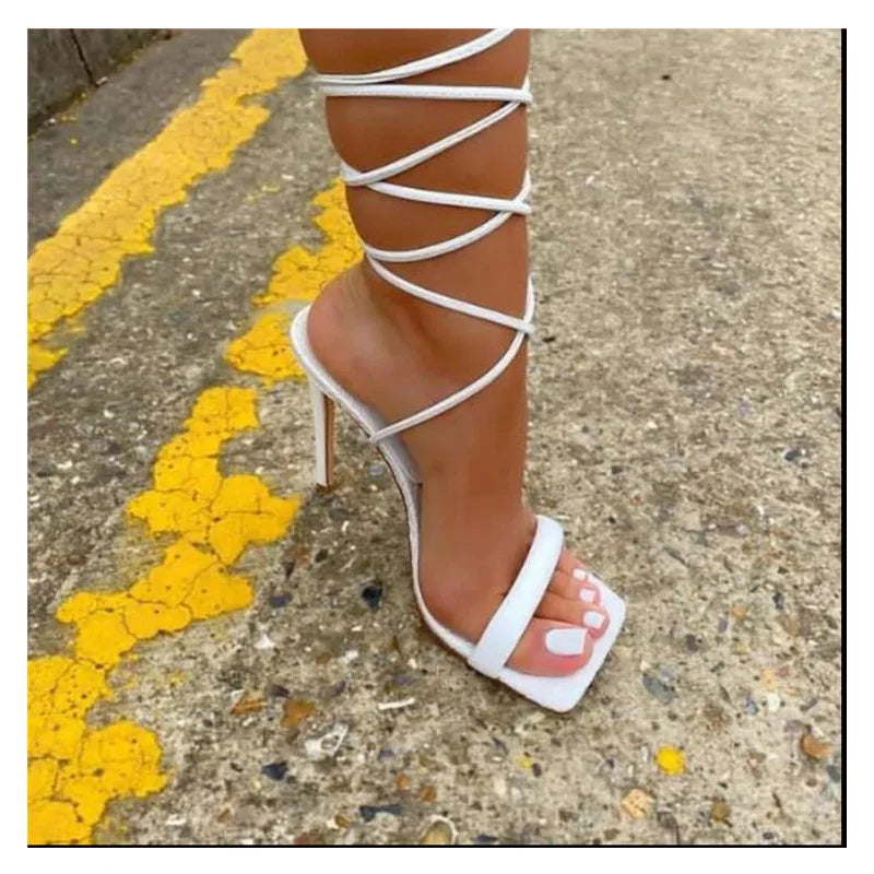 New Women's Summer Plus Size Sexy Square Toe Strappy Stiletto High