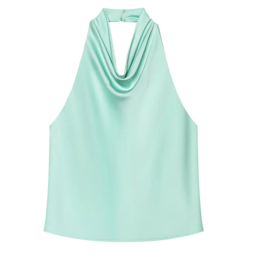 HXAO Halter Neck Women's Top Off Shoulder Satin Crop Top Women Summer