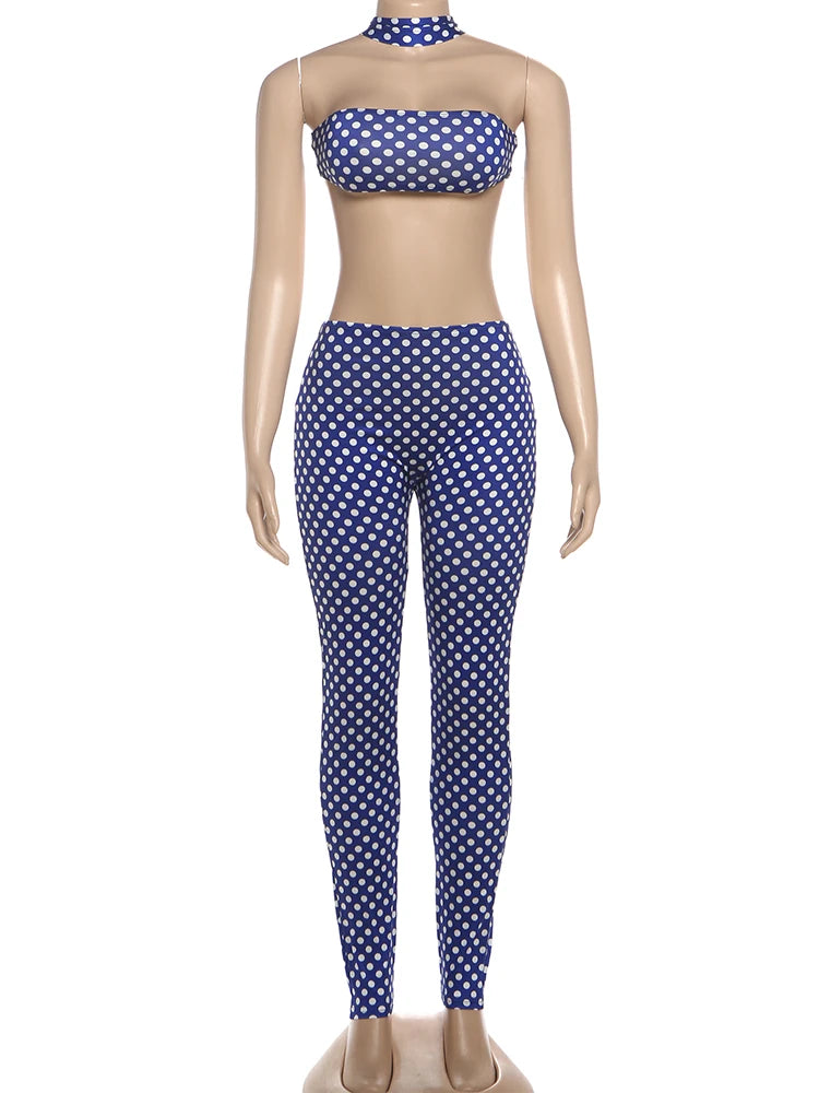 Nibber Hottie Women Dot Print 2 Piece Set Tracksuit Sexy Backless