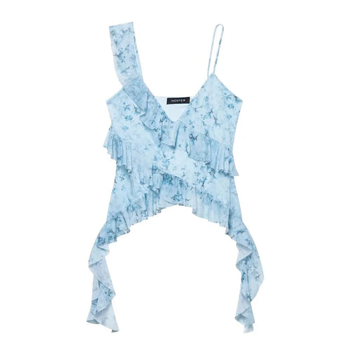 MUJER Print Ruffle Tulle Top Women Leopard Backless Tops Woman 2025