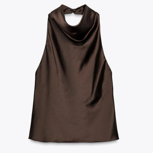 HXAO Halter Neck Women's Top Off Shoulder Satin Crop Top Women Summer
