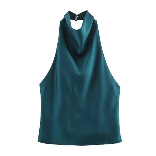 ETJ Women's 2026 Spring Cowl Neck Sleeveless Top Satin Backless Halter