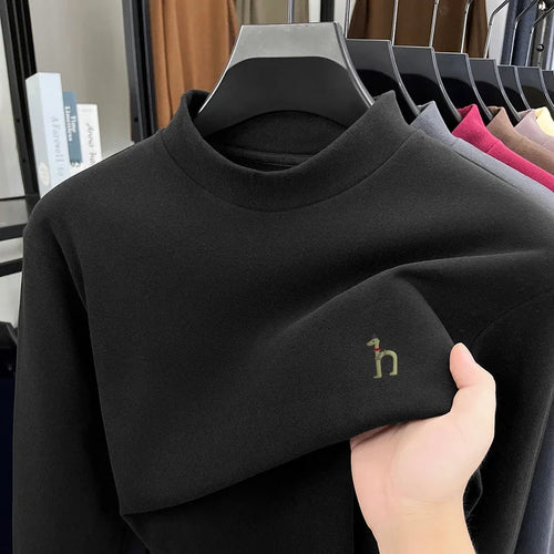 Autumn Winter New Men's Half High Collar Velvet Long Sleeve T-Shirt