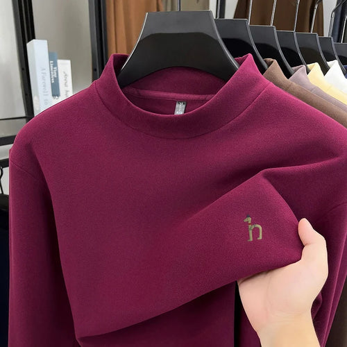 Autumn Winter New Men's Half High Collar Velvet Long Sleeve T-Shirt