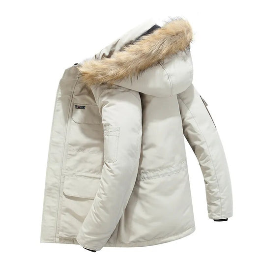 Fleece Winter Fur Hooded Parkas Men Duck Down Snow Jacket Windproof