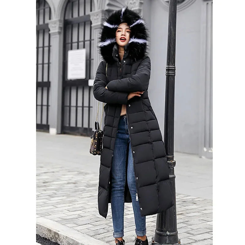 Long Down Cotton Parkas Coat Female New Winter Over Knee Loose Large