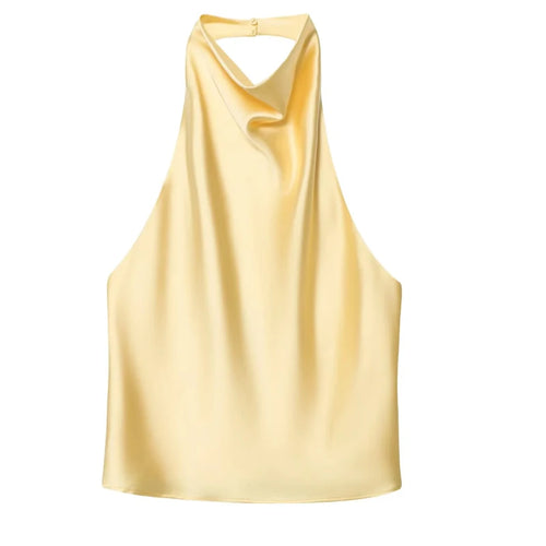 HXAO Halter Neck Women's Top Off Shoulder Satin Crop Top Women Summer