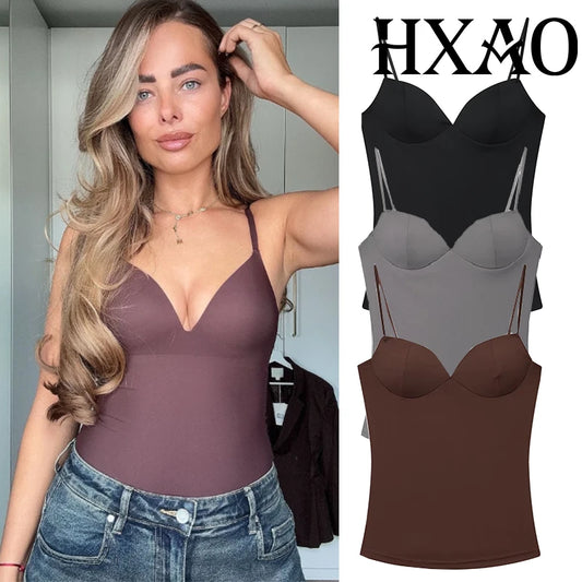 HXAO Woman Tops Corset Crop Top Women Sleeveless Black Brown Top With