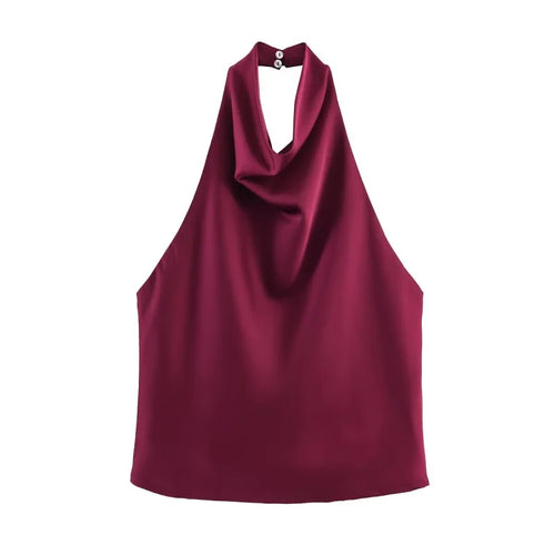 ETJ Women's 2026 Spring Cowl Neck Sleeveless Top Satin Backless Halter