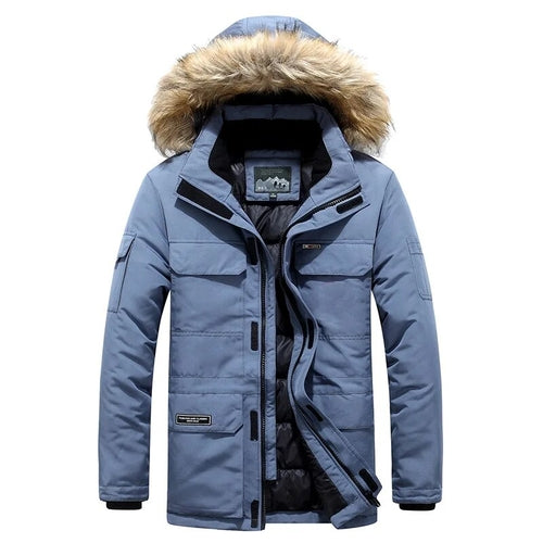 Fleece Winter Fur Hooded Parkas Men Duck Down Snow Jacket Windproof