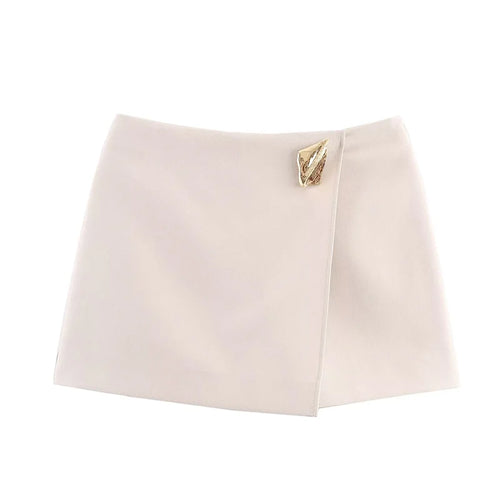 Asymmetry High Waist Mini Skirt Women Fashion Metal Decoration Elegant