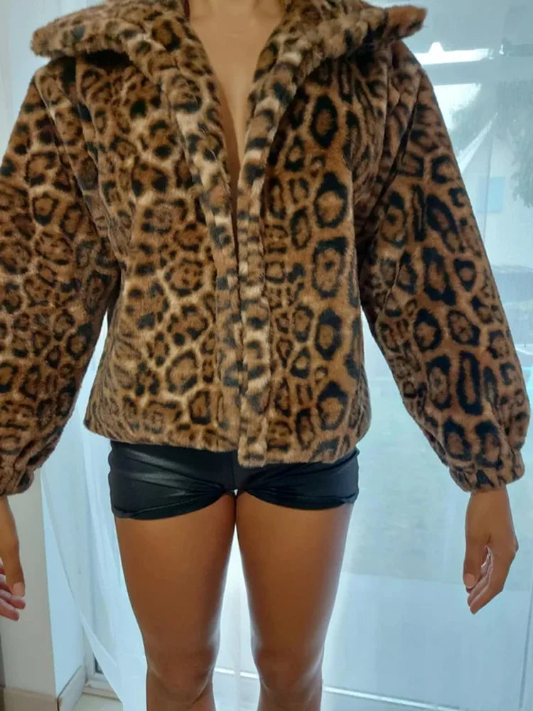 Casual Loose Outerwear Autumn Winter Woman Tops New Fashion Leopard