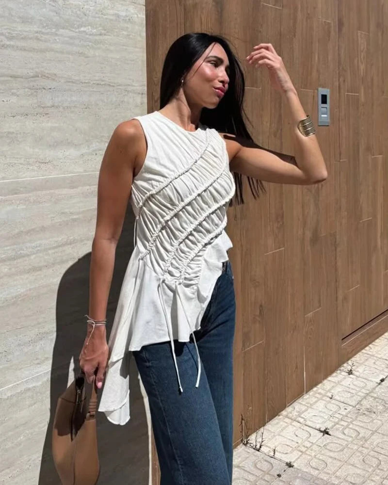 Women's Top 2026 New Fashion Spring Summer Asymmetrical Ruffle Top