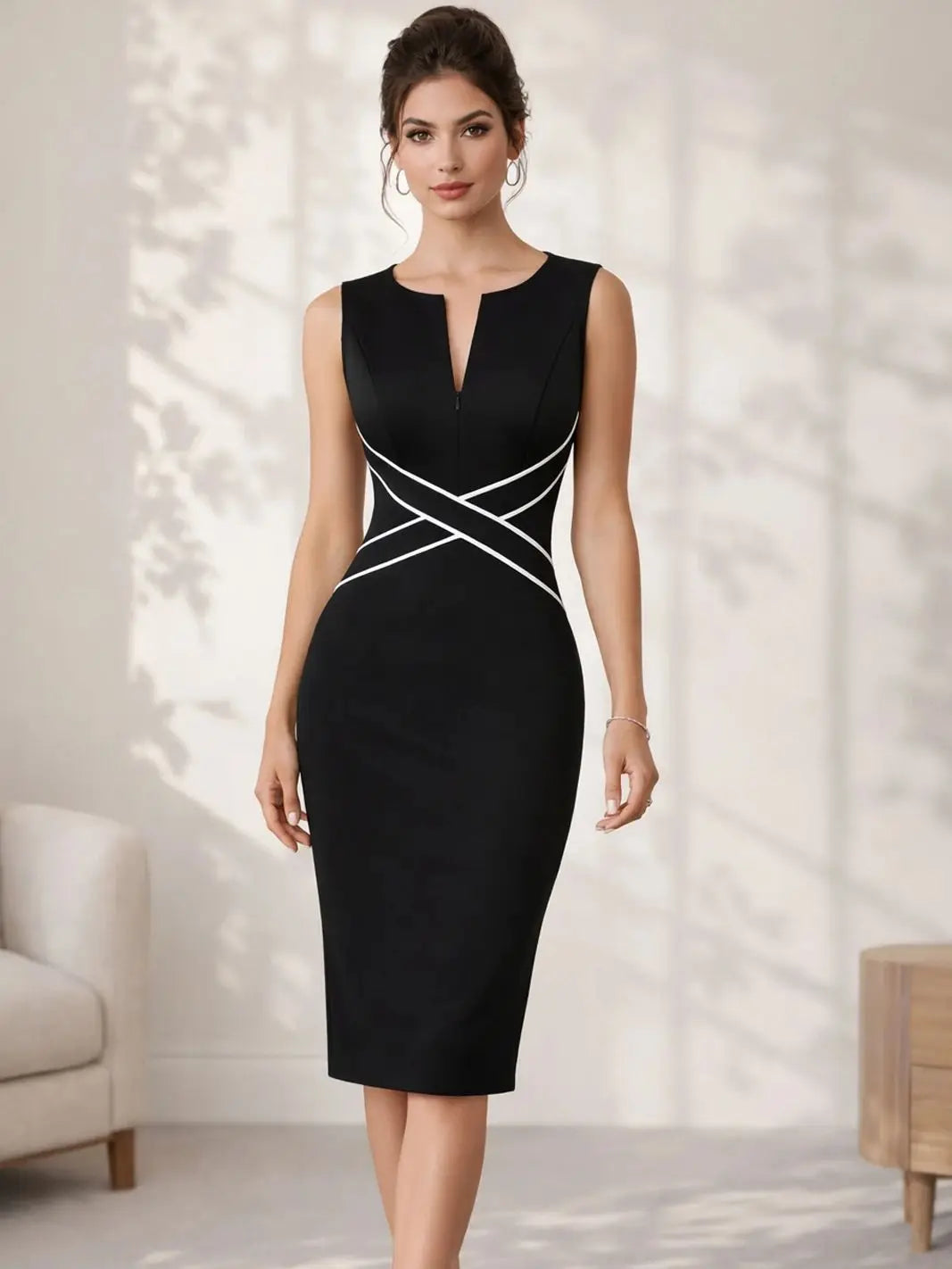 Womens Elegant Work Office Knee Length Summer Sleeveless Pencil Casual