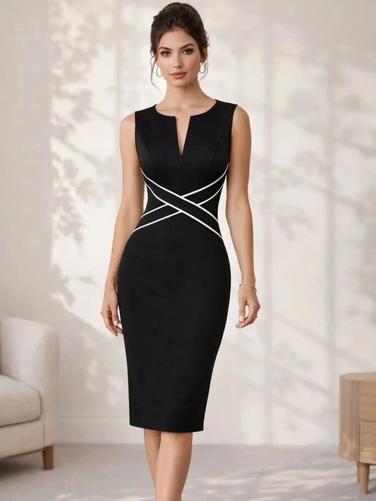 Womens Elegant Work Office Knee Length Summer Sleeveless Pencil Casual