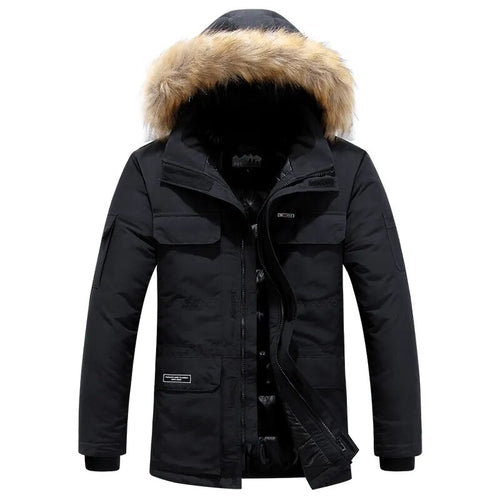Fleece Winter Fur Hooded Parkas Men Duck Down Snow Jacket Windproof
