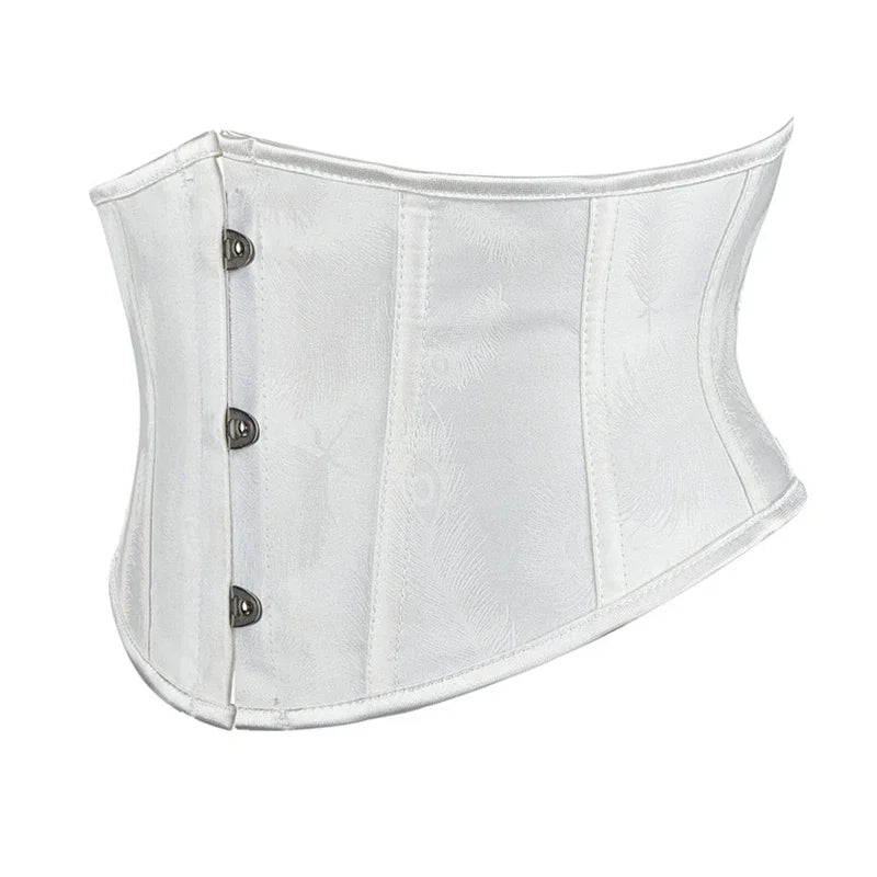 Black White Underbust Waist Training Corset Lace Up Leather Bustier