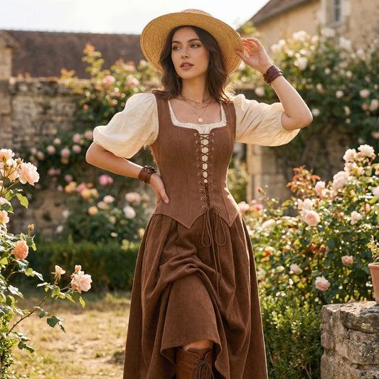 Medieval Women Vintage Suede Corset Top Victorian Pirate Lady
