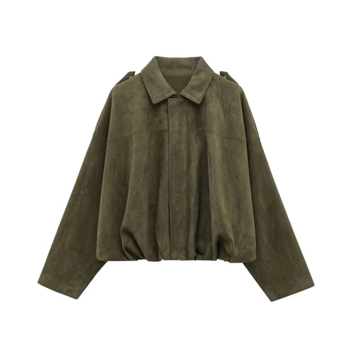 HH Women's Street Fashion Solid Loose Suede Texture Coats Causal Long
