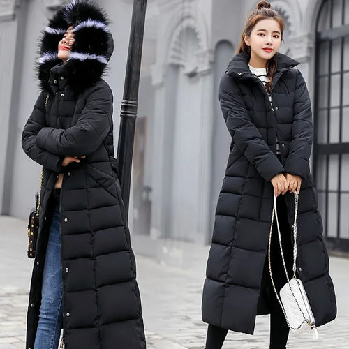 Long Down Cotton Parkas Coat Female New Winter Over Knee Loose Large