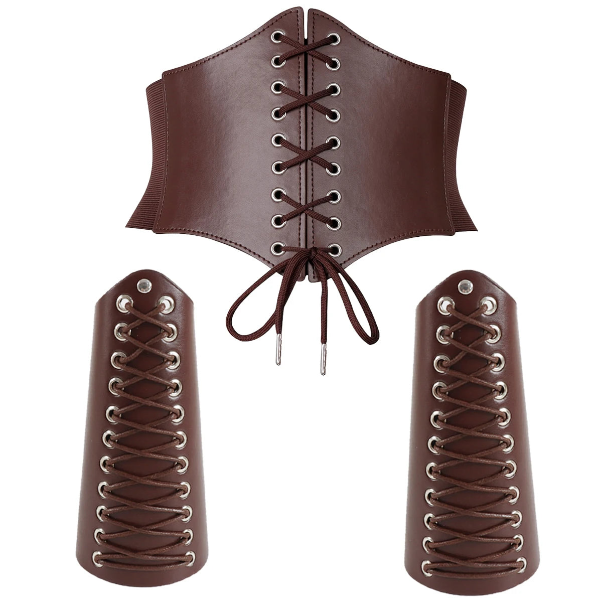 3PCS Medieval Costume Kit Retro Leather Lace up Corset Belts Waist